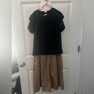 SHEIN Black Ruffle Shirt and Leopard Print Pants Kids Set